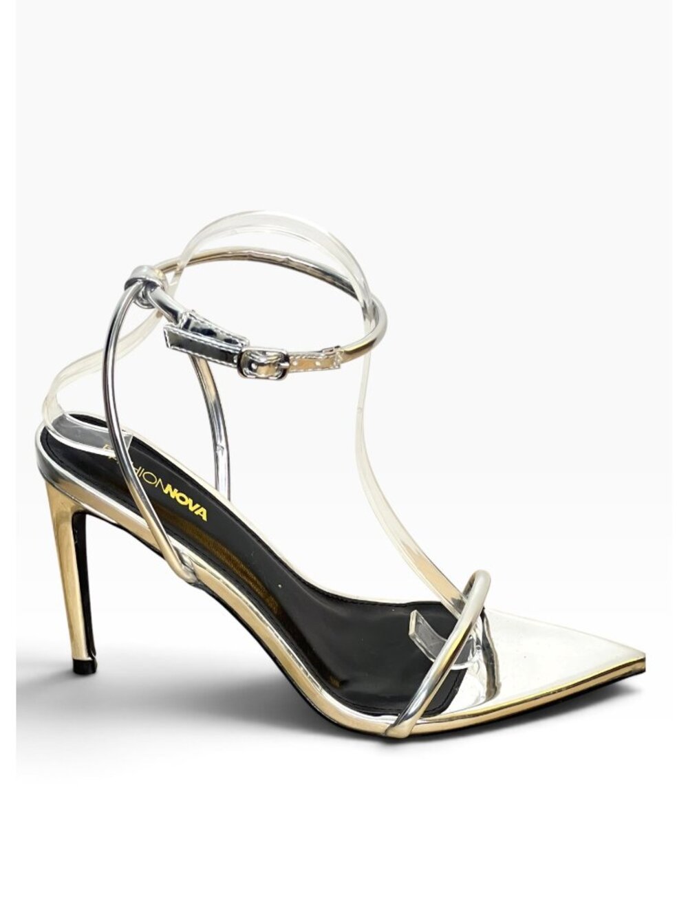 Strappy Silver Stiletto Heels Adjustable Ankle Strap by Fashion Nova - Size 8.5